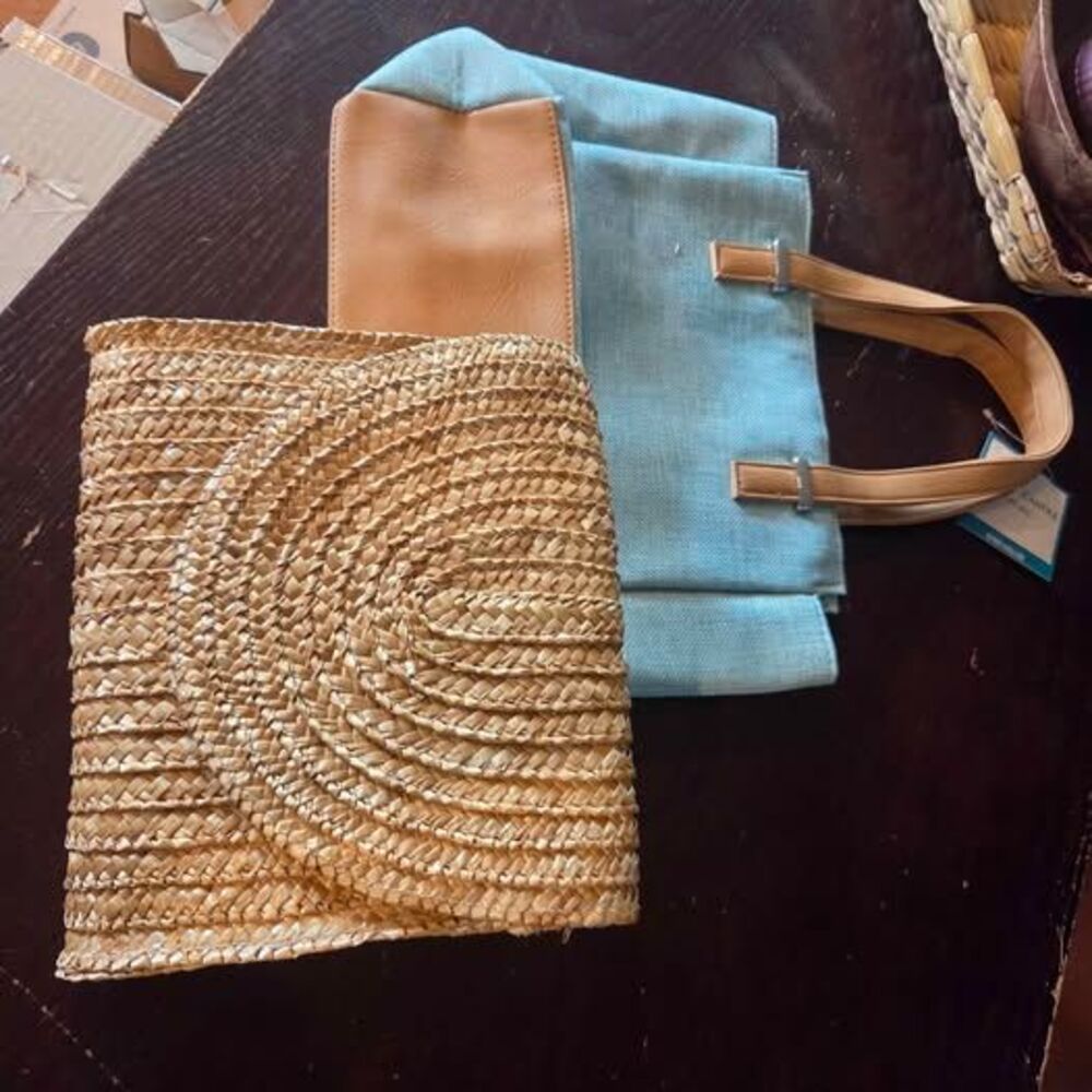 EWC Straw Clutch Bag & Bath and Body Works Tote